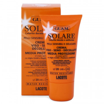 Купити - GUAM Solare Crema Viso-Seno-Decollete Media Protezione SPF 20 - Сонцезахисний крем для обличчя та декольте водостійкий "середній захист" з SPF 20