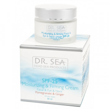 Купити - Dr. Sea Moisturizing & Firming Cream Facial & Eye & Neck SPF25 - Зволожуючий і зміцнюючий крем для обличчя, очей і шиї з екстрактами гранату і імбиру SPF 25