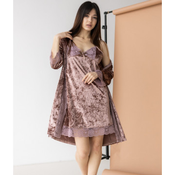Купити - Nicoletta 87094 Mocco - Комплект халат+сорочка з мармурового велюру (мокко)