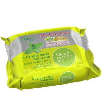 Купити - Ma Provence Savon bio a l’Argile verte naturelle parfum Menthe froissee - Біо-органічне мило освіжаюче із зеленою глиною та ментолом Купити - Ma Provence Savon bio a l’Argile verte naturelle parfum Menthe froissee - Біо-органічне мило освіжаюче із зеленою глиною та ментолом
