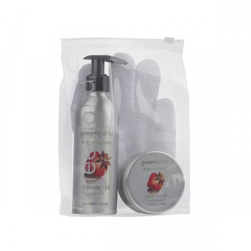 Купити - Greenland Giftset Scrub Glove Strawberry-Anise - Набір для тіла з масажною рукавицею Полуниця-Аніс