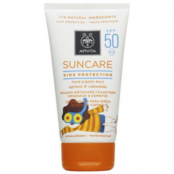 Купити - Apivita suncare kids face&body with apricot&calendula SPF50 - Дитяче сонцезахисний молочко для обличчя і тіла з абрикосом і календулою