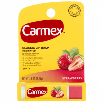 Купити - Carmex Lip Balm Stick SPF15 Strawberry SPF15 - Бальзам для губ з ароматом полуниці в стике