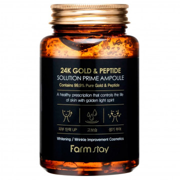 Купити - FarmStay 24K Gold & Peptide Solution Prime Ampoule - Антивікова ампульне сироватка з 24K золотом і пептидами