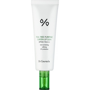 Купити - Dr.Ceuracle Tea Tree Purifine Green Up Sun SPF 50+ PA++++ - Сонцезахисний крем для нейтралізації почервоніння з екстрактом чайного дерева