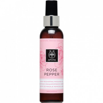 Купити - Apivita rose pepper body reshaping massage oil - Коригуючий масажне масло для тіла "Роза і перець"