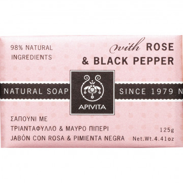 Купити - Apivita natural soap with rose & black pepper - Натуральне мило з трояндою і чорним перцем