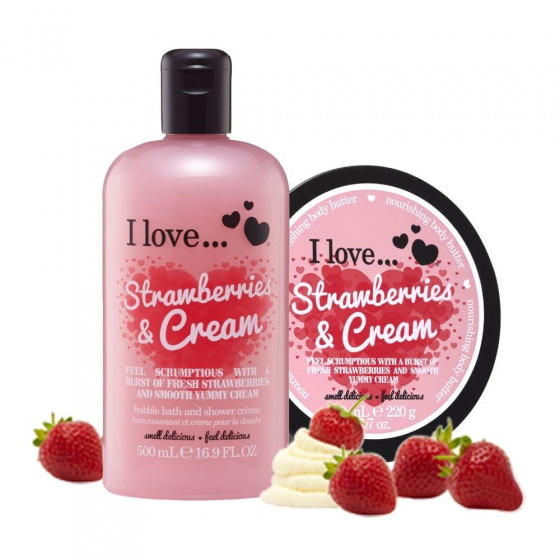 I Love Strawberries & Cream Bath & Shower Creme - Крем для ванни і душу "Полуниця з вершками" - 3