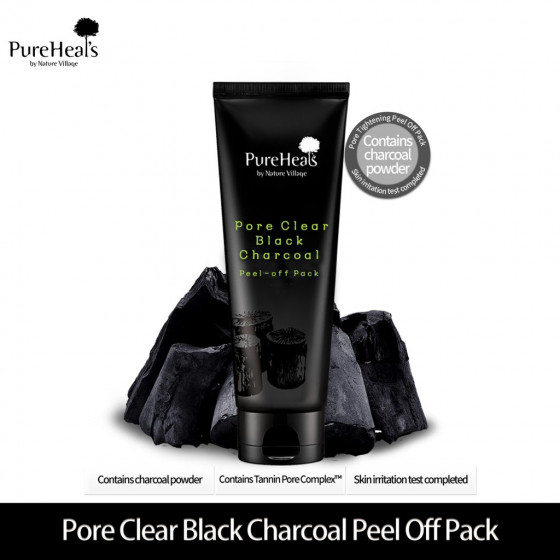 PureHeal's Pore Clear Black Charcoal Peel-off Pack - Маска-плівка з чорним вугіллям для очищення пор від забруднень - 1
