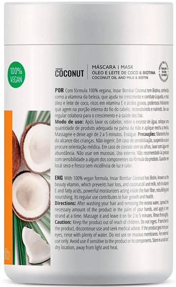 Inoar Bombar Coconut mask - Маска для росту волосся без сульфатів "Кокос & Біотин"