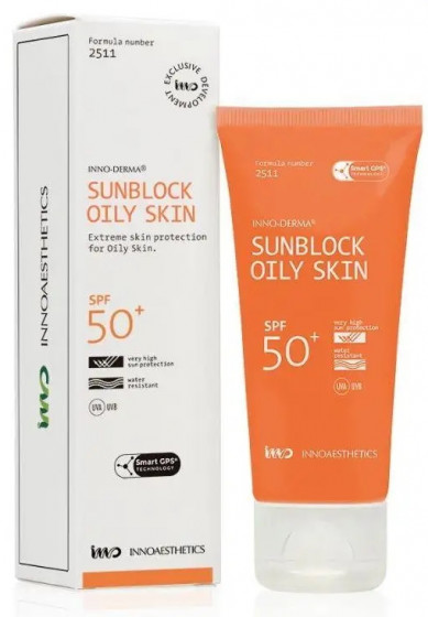 Innoaesthetics Sunblock SPF 50+ for Oily Skin - Сонцезахисний крем для жирної та проблемної шкіри обличчя з зволожуючою та антиоксидантною дією