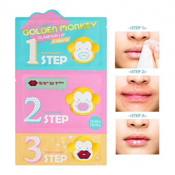 Holika Holika Golden Monkey Glamour Lip 3-Step Kit - 3-х ступінчастий набір засобів для догляду за губами - 4