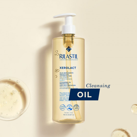 Rilastil Xerolact Cleansing Oil - Очищуюча олія для обличчя та тіла для дуже сухої, схильної до подразнення та атопії шкіри - 1