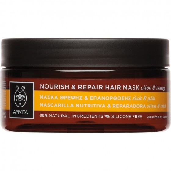 Apivita Nourish & Repair Hair Mask With Olive & Honey - Відновлювлююча поживна маска для волосся з оливковою олією і медом