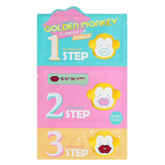 Holika Holika Golden Monkey Glamour Lip 3-Step Kit - 3-х ступінчастий набір засобів для догляду за губами