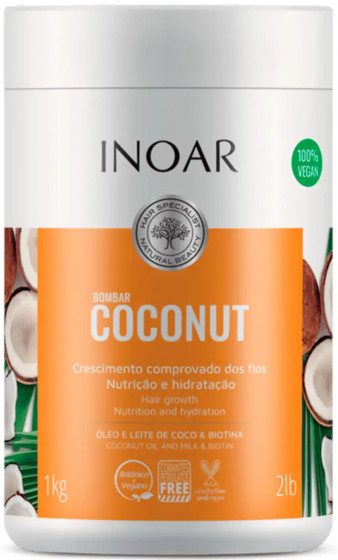 Inoar Bombar Coconut mask - Маска для росту волосся без сульфатів "Кокос & Біотин" - 1