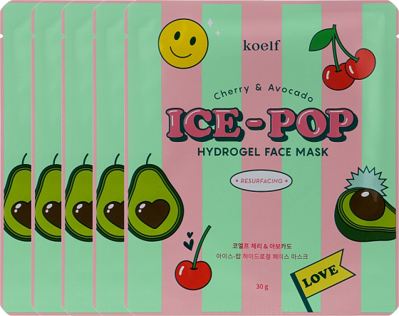 Petitfee & Koelf Cherry & Avocado Ice-Pop Hydrogel Face Mask - Гідрогелева маска для обличчя з вишнею та авокадо