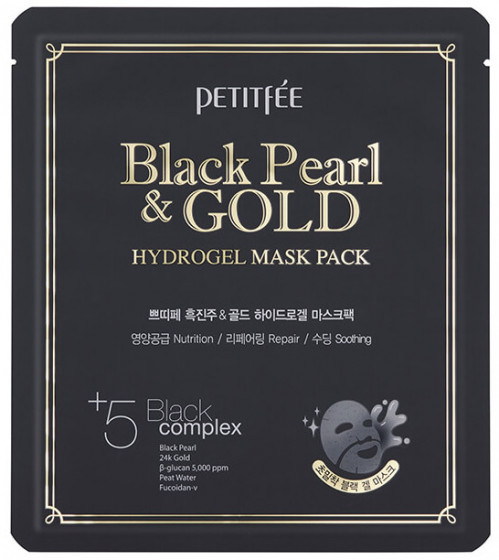 Petitfee & Koelf Black Pearl & Gold Hydrogel Mask Pack - Гідрогелева маска з золотом і чорними перлинами