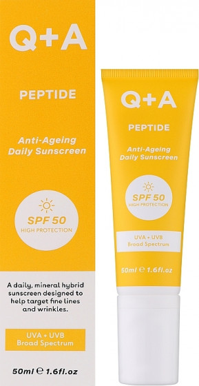 Q+A Peptide Anti-Ageing Daily Sunscreen SPF50 - Антивіковий сонцезахисний крем для обличчя - 1