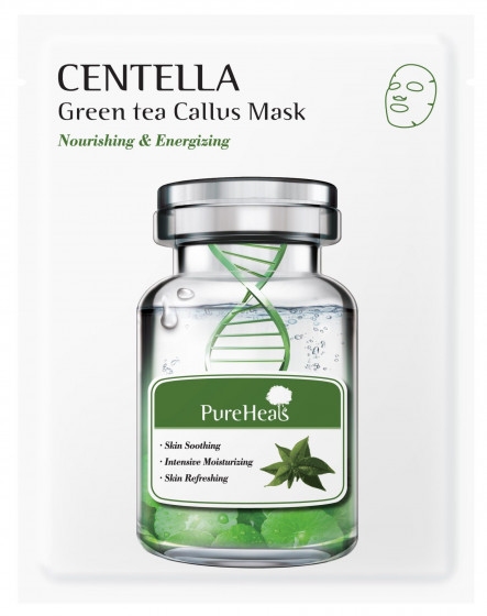 PureHeal's Centella Green Tea Callus Mask - Відновлювальна тканинна маска з екстрактами центели і зеленого чаю
