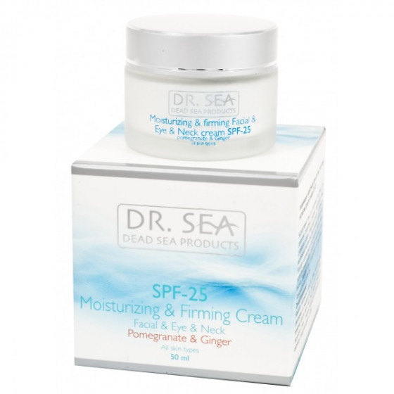 Dr. Sea Moisturizing & Firming Cream Facial & Eye & Neck SPF25 - Зволожуючий і зміцнюючий крем для обличчя, очей і шиї з екстрактами гранату і імбиру SPF 25