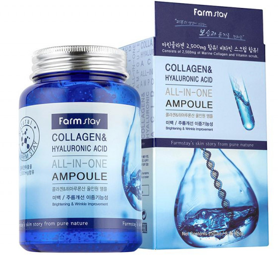 FarmStay Collagen & Hyaluronic Acid All-In-One Ampoule - Ампульна сироватка для обличчя з колагеном та гіалуроновою кислотою - 1