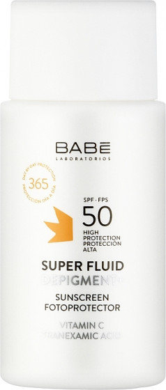 Babe Laboratorios Sun Protection Super Fluid Depigment+ SPF50 - Сонцезахисний суперфлюїд-депігмент з транексамовою кислотою та вітаміном С