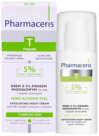 Pharmaceris T Sebo-Almond-Peel Exfoliting Night Cream - Нічний крем-пілінг з 5% мигдальною кислотою - 1