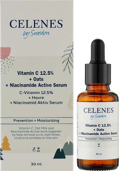 Celenes Vitamin C 12,5% + Oats + Niacinamide Active Serum - Активна сироватка з вітамінами для шкіри обличчя - 1