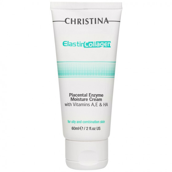 Christina Elastin Collagen Placental Enzyme Moisture Cream - Зволожуючий крем з вітамінами А, Е і гіалуроновою кислотою для жирної та комбінованої шкіри "еластин, колаген, плацентарний фермент"