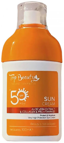 Top Beauty Aloe Vera Sun Cream SPF50 - Сонцезахисний крем для обличчя та тіла з алое вера, колагеном та В5