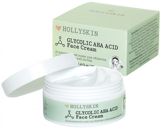 Hollyskin Glycolic AHA Acid Face Cream - Відновлюючий крем для обличчя з гліколевою кислотою