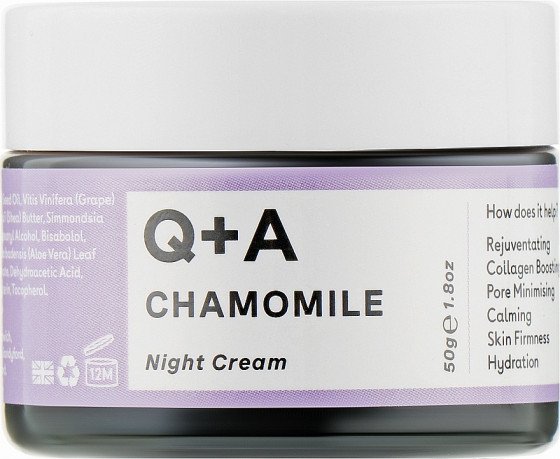 Q+A Chamomile Night Cream - Відновлюючий та заспокійливий нічний крем для обличчя з ромашкою