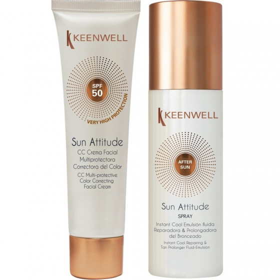 Keenwell Facial CC Cream SPF 50 + After Sun - CC крем SPF 50 з тональним ефектом + Зволожуюча емульсія-спрей після засмаги