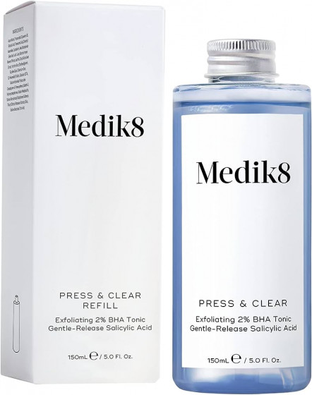 Medik8 Press&Clear Exfoliating 2% BHA Toner (Refill) - Відлущуючий тонік із саліциловою кислотою для проблемної шкіри (Змінний флакон)