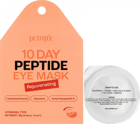 Petitfee & Koelf 10 Days Peptide Eye Mask - Омолоджуючі гідрогелеві патчі з пептидами