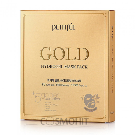 Petitfee & Koelf Gold Hydrogel Mask Pack - Гідрогелева маска для обличчя з золотим комплексом +5