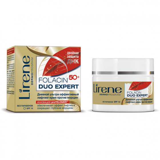 Lirene Folacin 50+ Duo Expert Day Cream SPF 10 - Денний ультра-ефективний ліфтинг-крем для обличчя проти зморшок