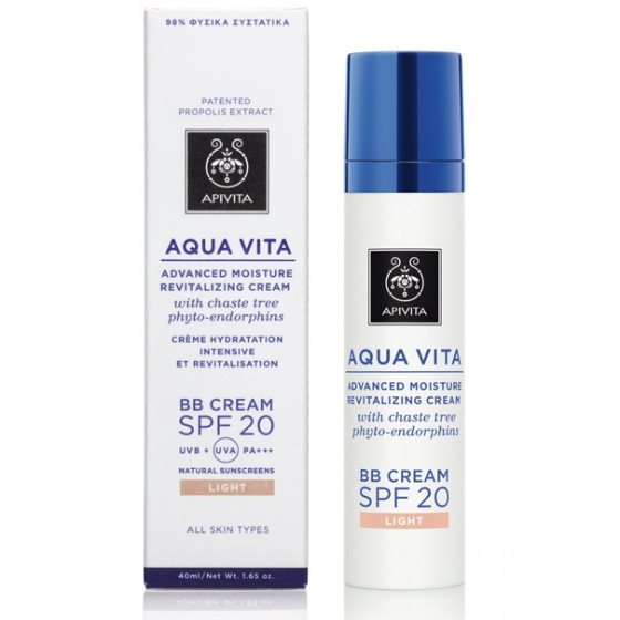 Apivita Aqua Vita Advanced Moisture Revitalizing Cream BB Cream SPF20 - Інтенсивно зволожуючий ББ крем з фітоендорфінамі Авраамового дерева - 1