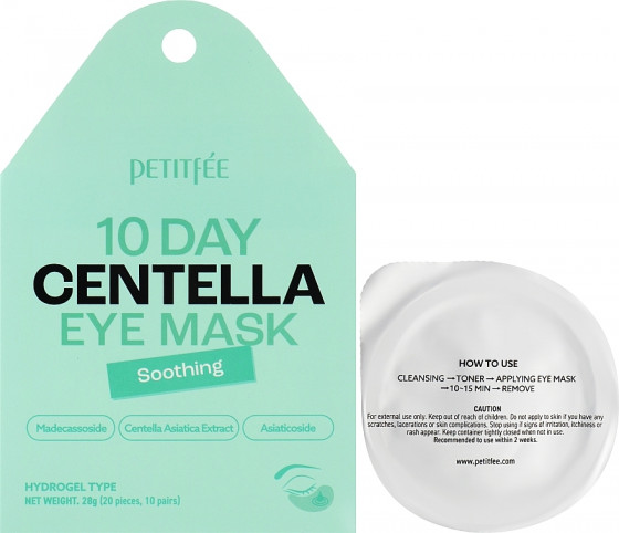 Petitfee & Koelf 10 Days Centella Eye Mask - Заспокійливі гідрогелеві патчі з азіатською центелою